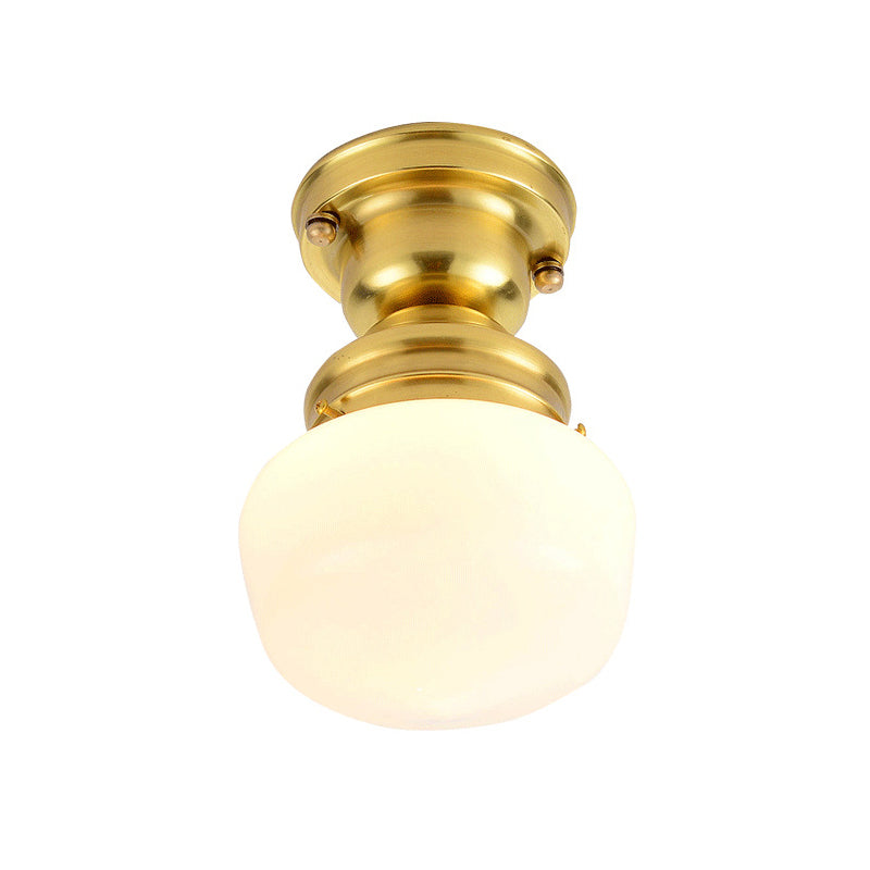 Contemporary Schoolhouse Opal Glass Ceiling Light Fixture - 1 Light Ceiling Mounted Light in Taavita Finish