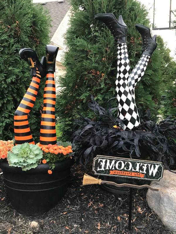 Set of Two Halloween Yard Decorations - Witch Leg Stakes