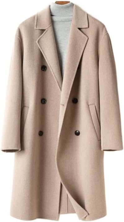 Women’s Long Double-Breasted Overcoat | Warm Polyester Fabric | Classic Lapels & Flap Pockets | Below Knee Length