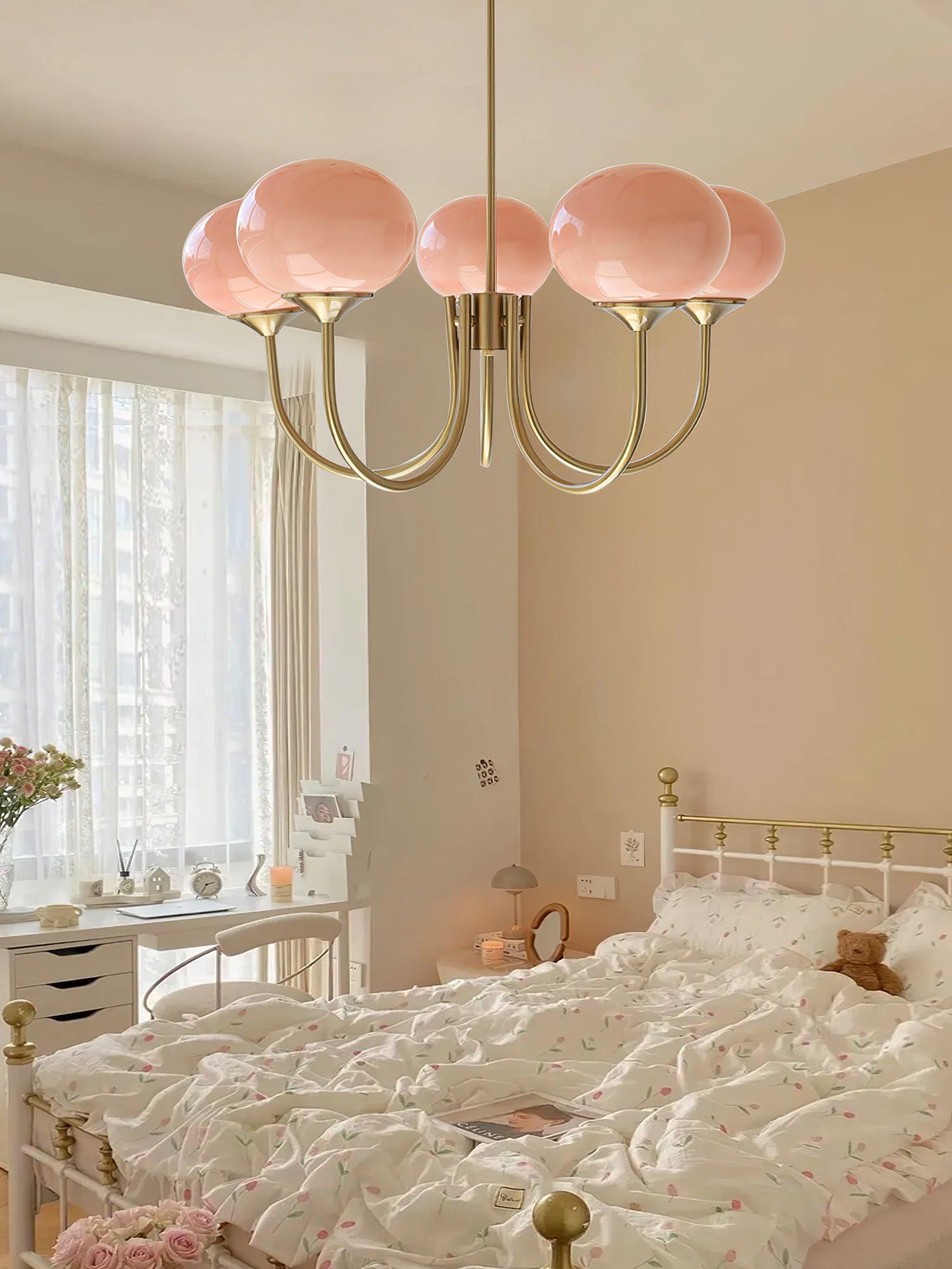 Ceiling Chandelier | Five-Arm with Glass Globe Shades | Adjustable Suspension Rods | Elegant Home Lighting
