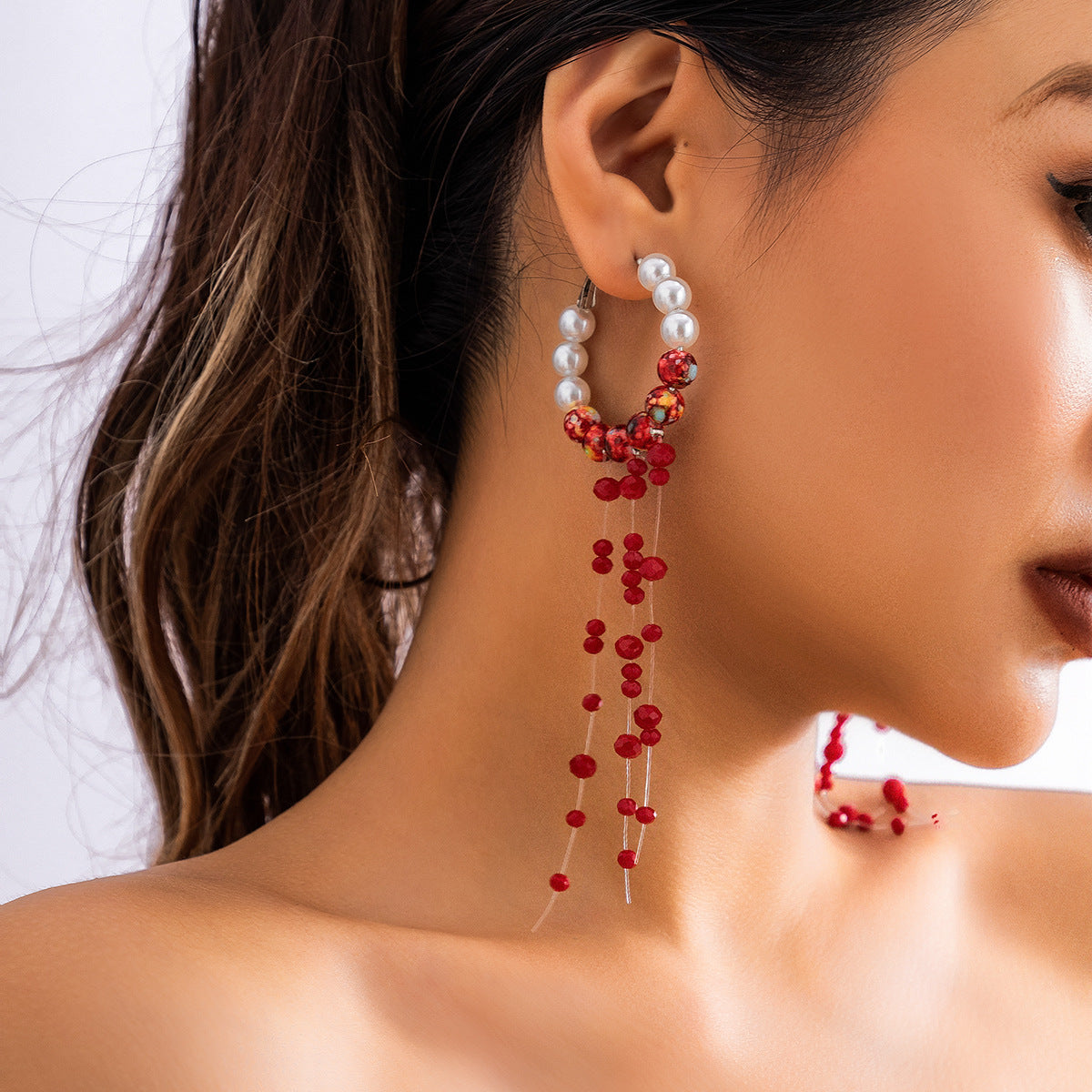 Halloween Dark Pearl Necklace with Blood Drop Design