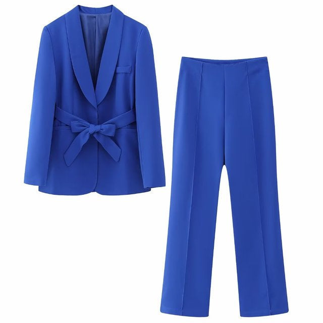 Women’s Two-Piece Suit | Belted Blazer & Matching Tailored Pants | Professional Style | Comfortable Fit