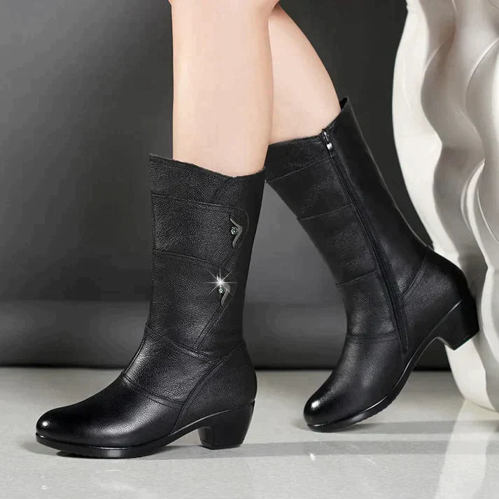Women’s Winter Boots | High-Heel PU Leather | Anti-Slip Sole & Warm Lining | Comfortable Fit