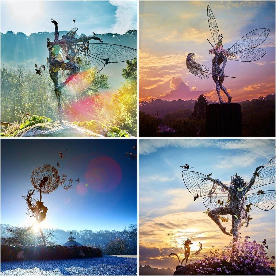 Set of Handcrafted Metal Garden Fairy Sculptures | Weatherproof Stainless Steel | Multi-Size Decorative Art | Outdoor Whimsical Charm