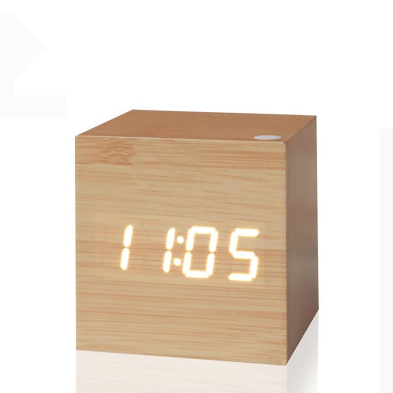 Digital Desk Clock | Bamboo Wood Cube Design | Compact 2.36 in Size | Easy-to-Read LED Display
