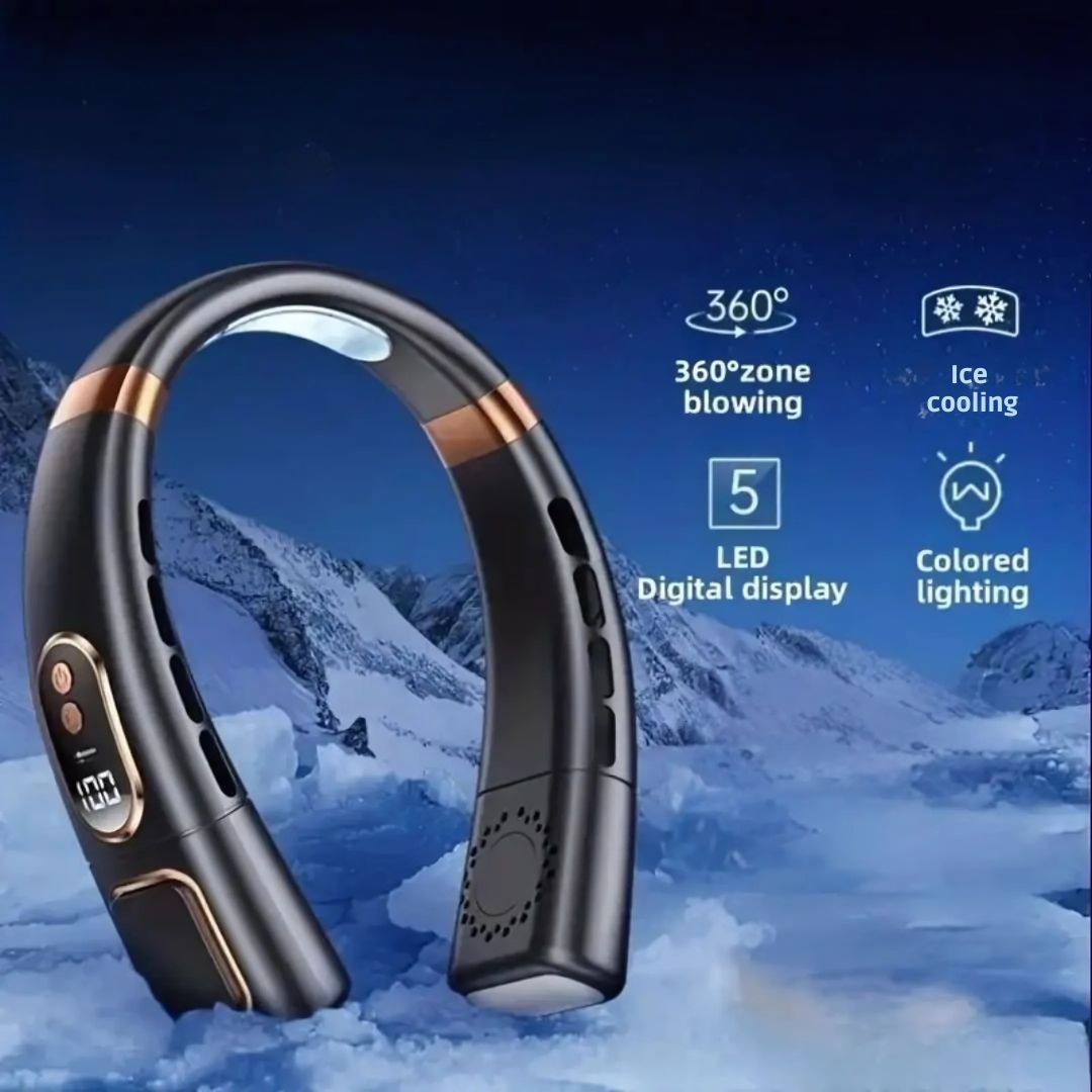 Bladeless Neck Fan with 360° Rotation – Portable Cooling Device with Adjustable Speeds