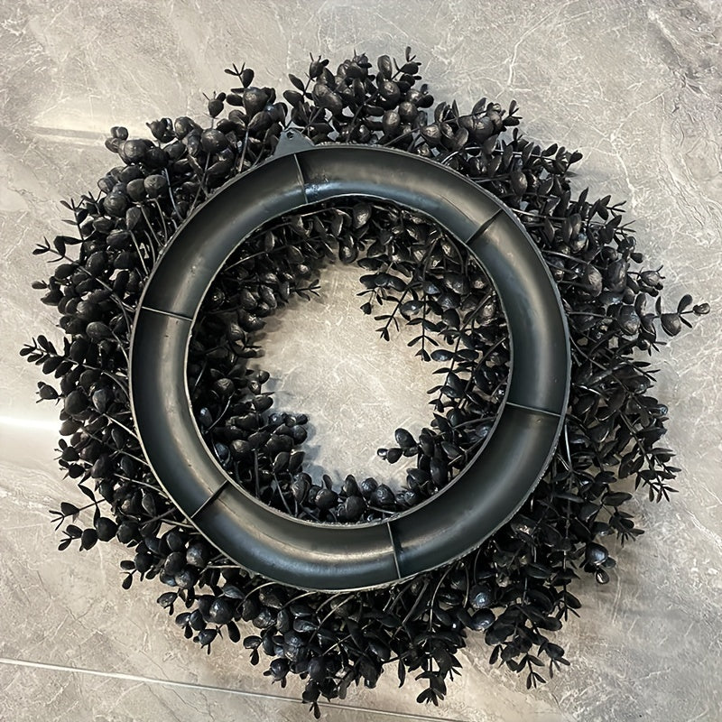 Black Halloween Wreath for Door and Wall – Weather-Resistant Spooky Decor