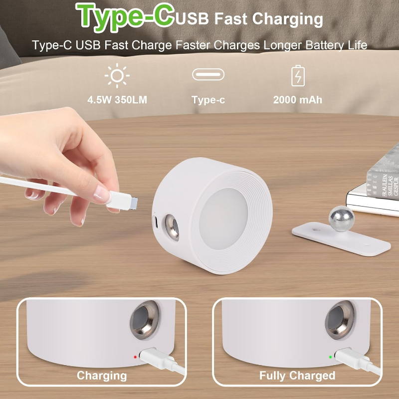 Touch Control LED Wall Lamp with 360° Rotating Head – Cordless Design