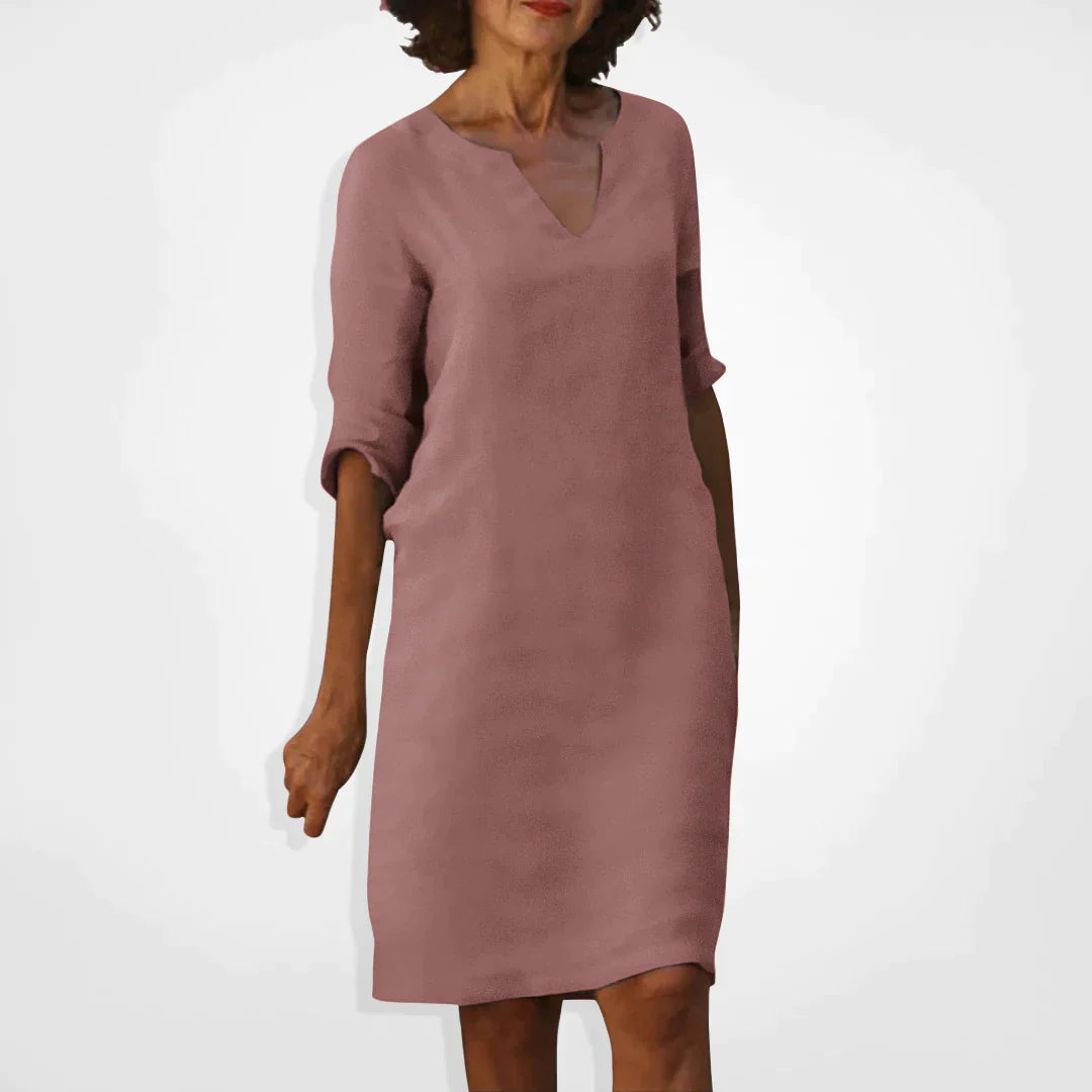 Women’s Dress | V-Neck & Three-Quarter Sleeves | Soft Premium Fabric | Midi Length