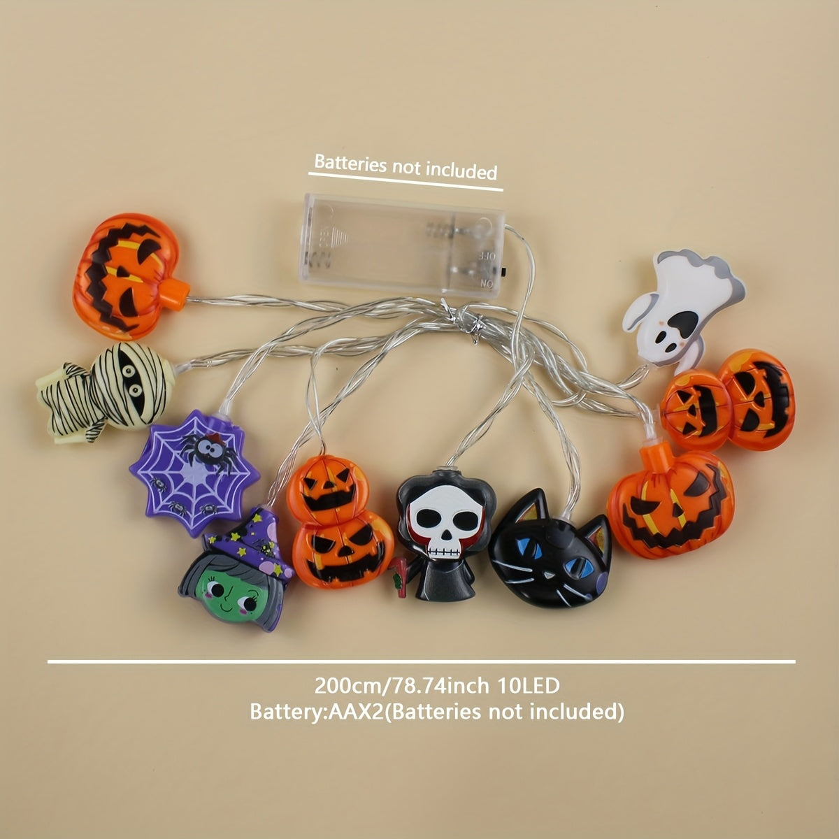 Battery-Operated Halloween String Lights with Pumpkin and Spider Design