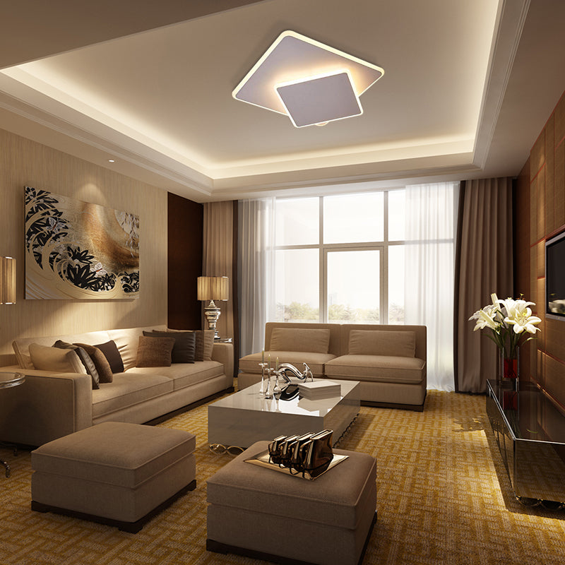 16"/19.5" Modern Acrylic Round/Square/Triangle Flush Mount Light - Overlapping Creative Design - Flushmount Fixture with Included Bulb