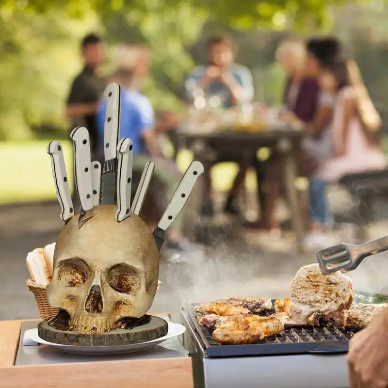 Halloween Skull Knife Holder Resin Kitchen Decor