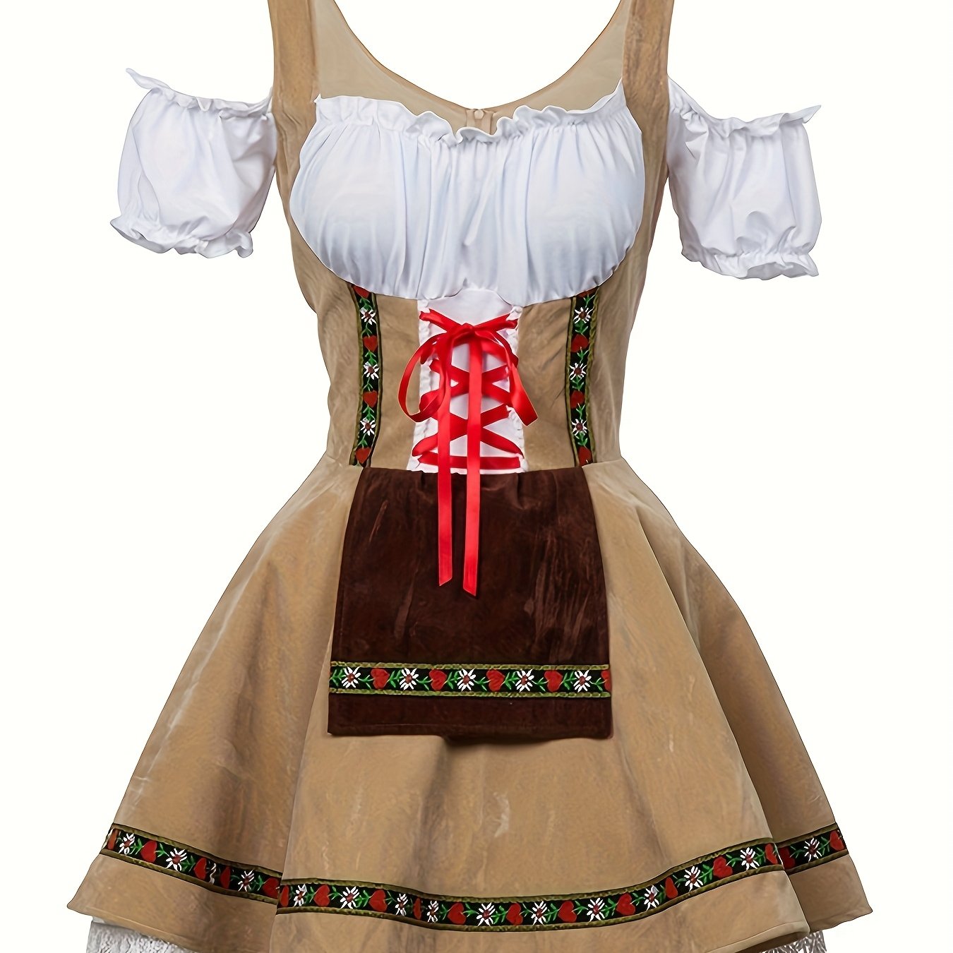 Women's Bavarian Dirndl Dress with Lace-Up Corset for Oktoberfest