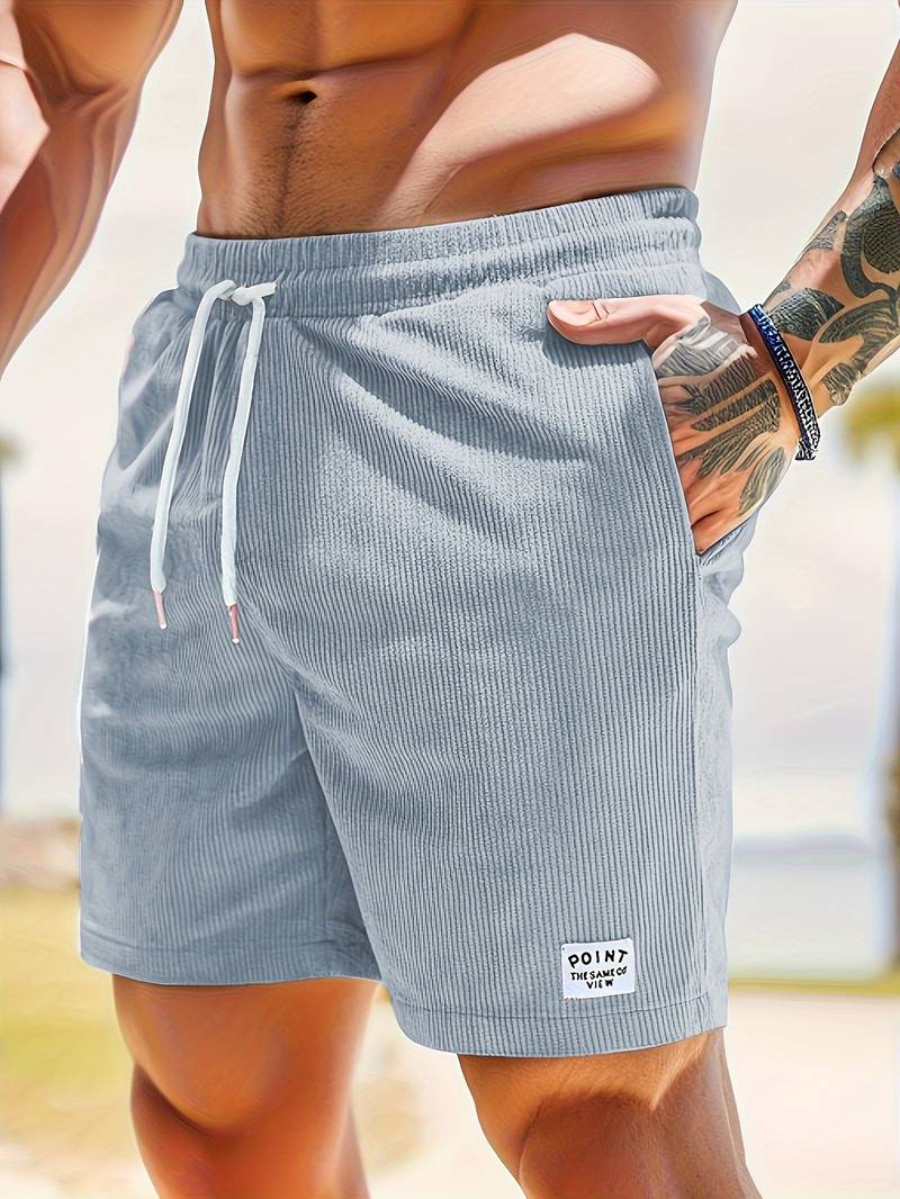 Men's Swim Shorts | Corduroy-Textured Fabric | Elastic Waistband & Side Pockets | Durable Comfort