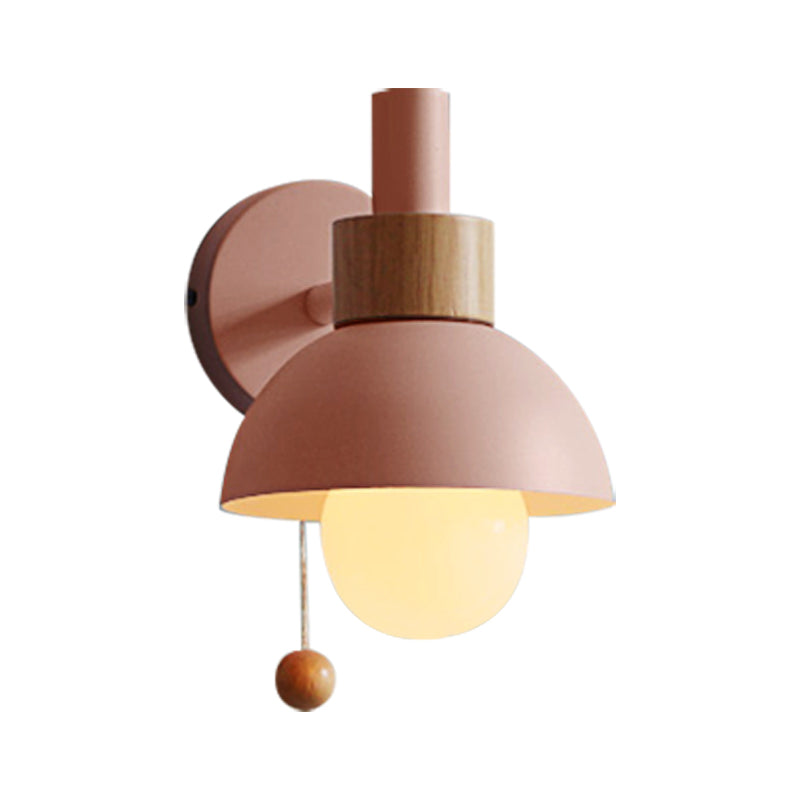 Taavita Curved Shade Wall Lamp 1 Lamp Wall Light with Metal Shade and Pull Chain in Pink/White/Green