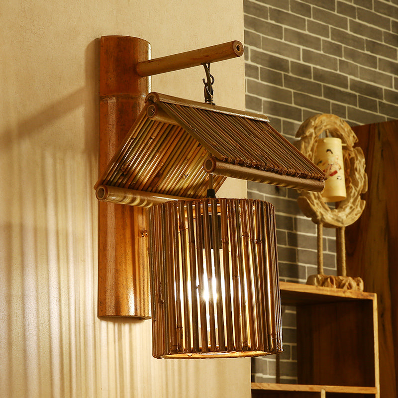 1 Bulb Taavita Wall Mounted Sconce Light in Dark Coffee/Khaki with Half-Cylinder Backplate
