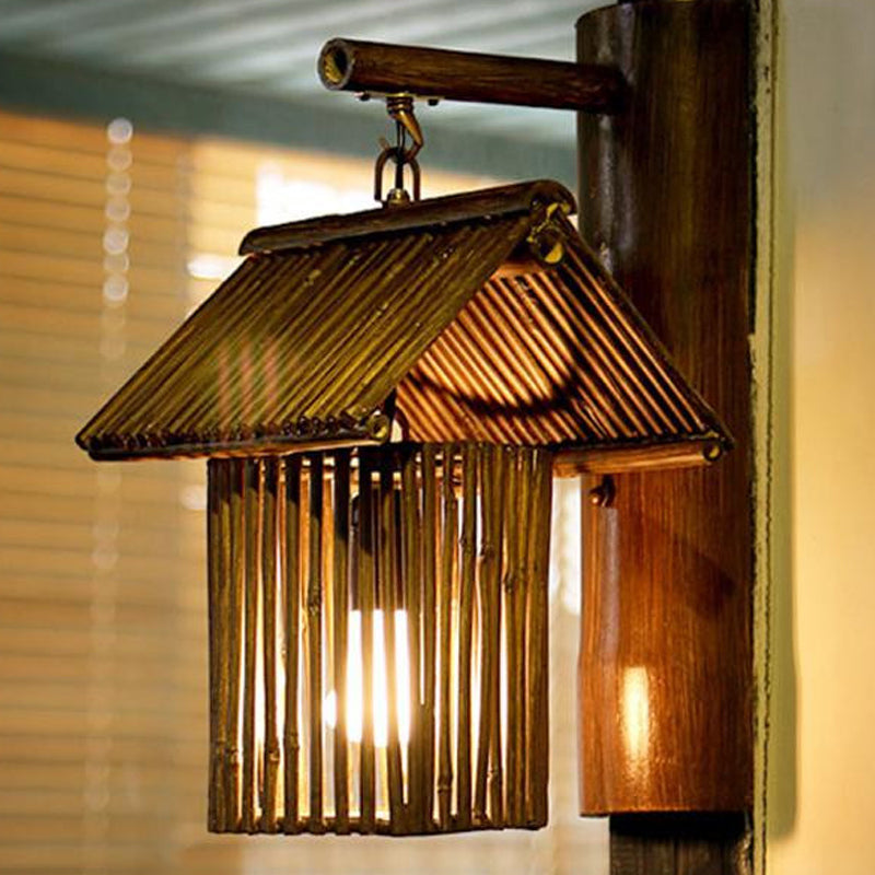 1 Bulb Taavita Wall Mounted Sconce Light in Dark Coffee/Khaki with Half-Cylinder Backplate
