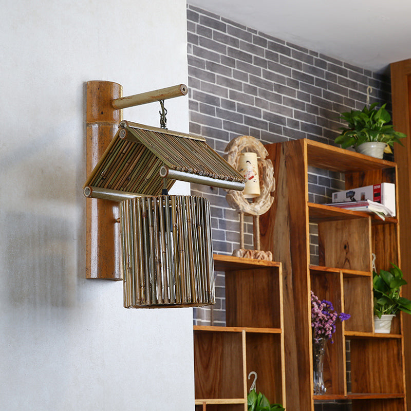 1 Bulb Taavita Wall Mounted Sconce Light in Dark Coffee/Khaki with Half-Cylinder Backplate