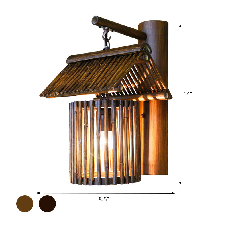 1 Bulb Taavita Wall Mounted Sconce Light in Dark Coffee/Khaki with Half-Cylinder Backplate