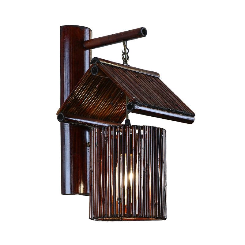 1 Bulb Taavita Wall Mounted Sconce Light in Dark Coffee/Khaki with Half-Cylinder Backplate