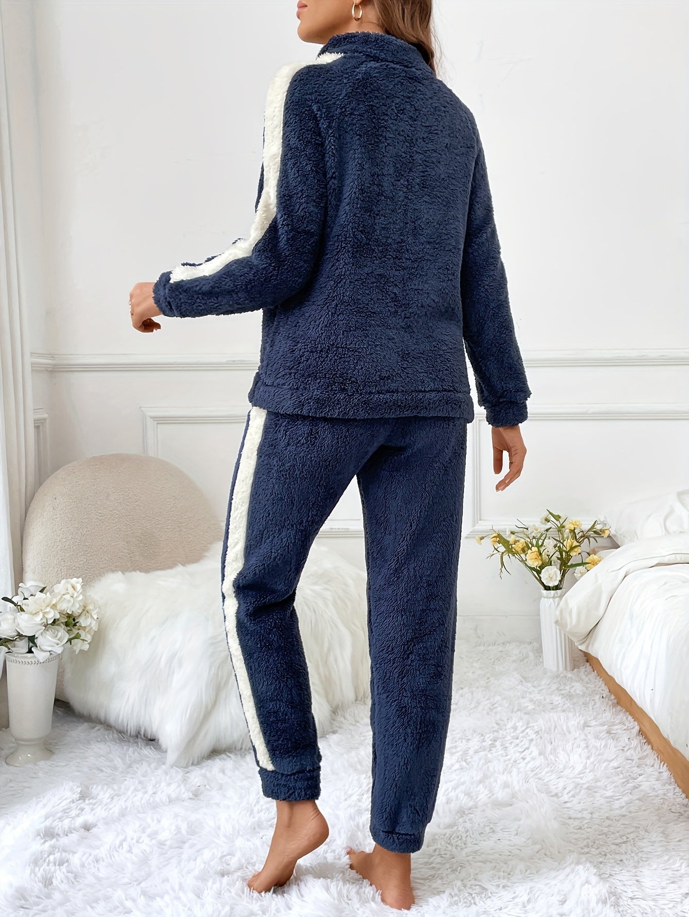 Plush Fleece Pajama Set | Half-Zip Collar | Cozy Winter Comfort | Polyester