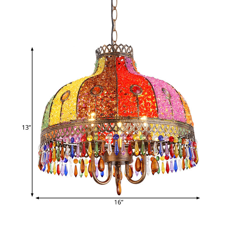 Taavita Bowl Chandelier Lighting Fixture 3 Heads Metal Ceiling Pendant Light in White/Yellow/Red with Crystal Draping