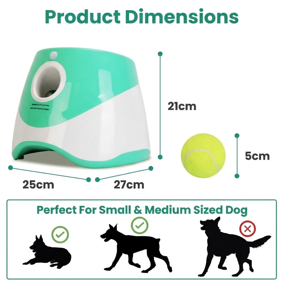 Dog Ball Launcher with Automatic Function | 3 Distance Options | Infrared Safety | 5-Hour Battery Life | Comes with 6 Balls