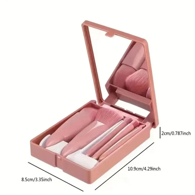 Compact Cosmetic Brush Collection with Integrated Mirror