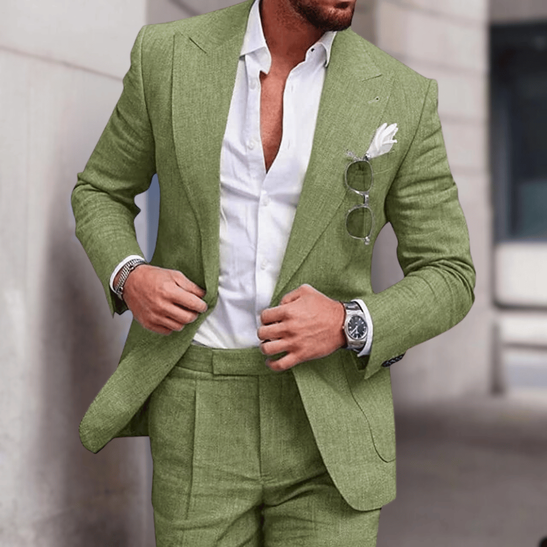 Men's Two-Piece Suit | Slim Lapel Design | Lightweight Linen Blend | Breathable Comfort
