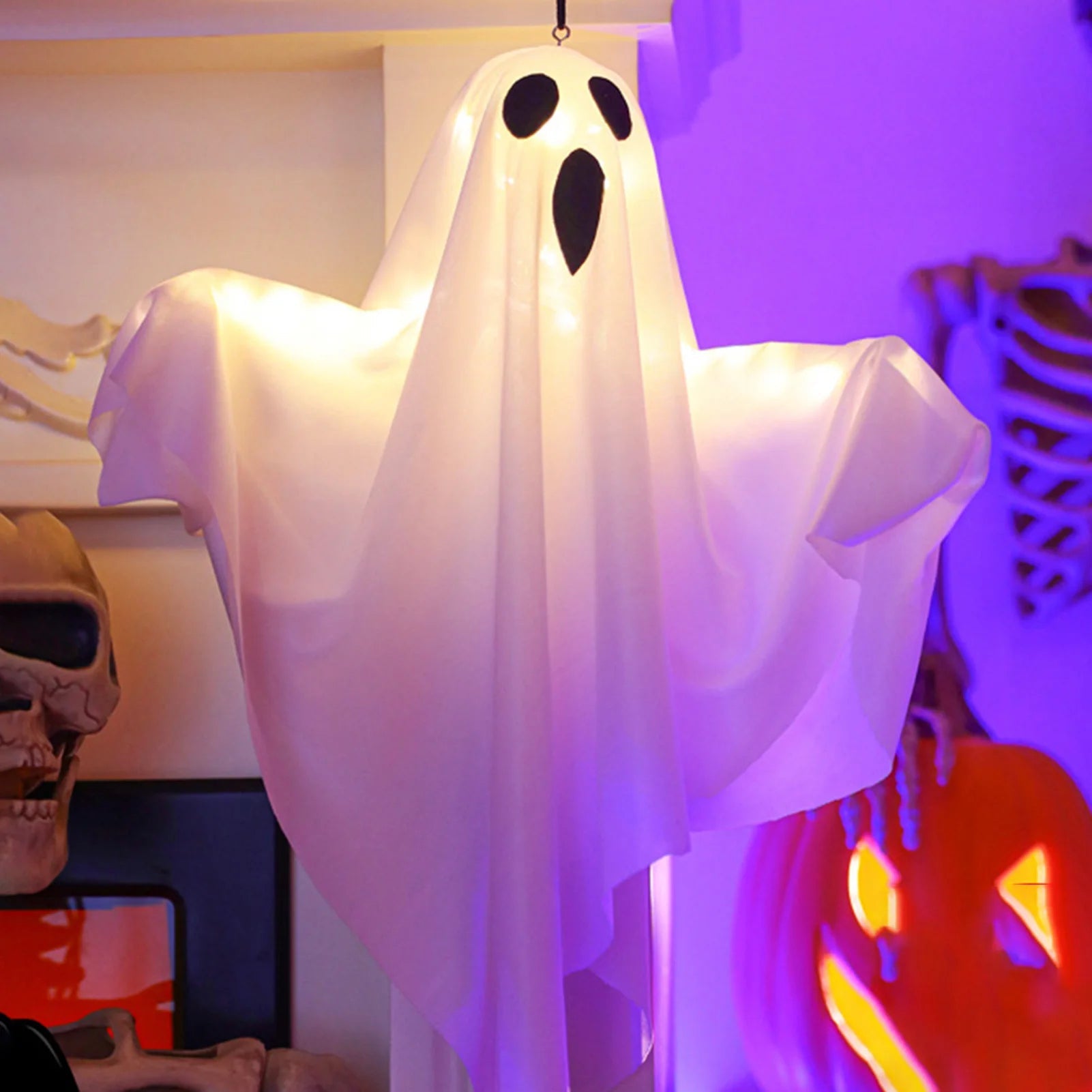 Illuminated Ghost Decoration for Halloween Hanging Display