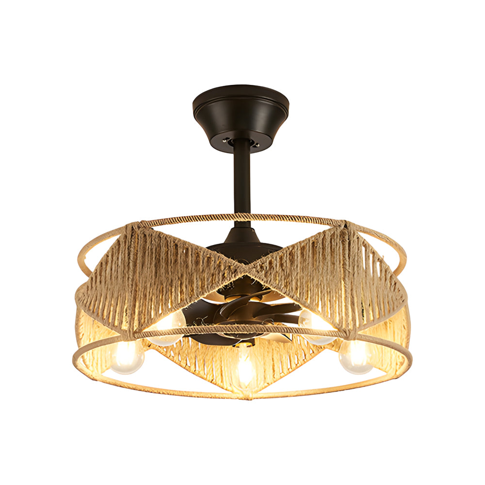 20-inch Rope-Woven Caged Ceiling Fan with Light and Remote, 6-Speed