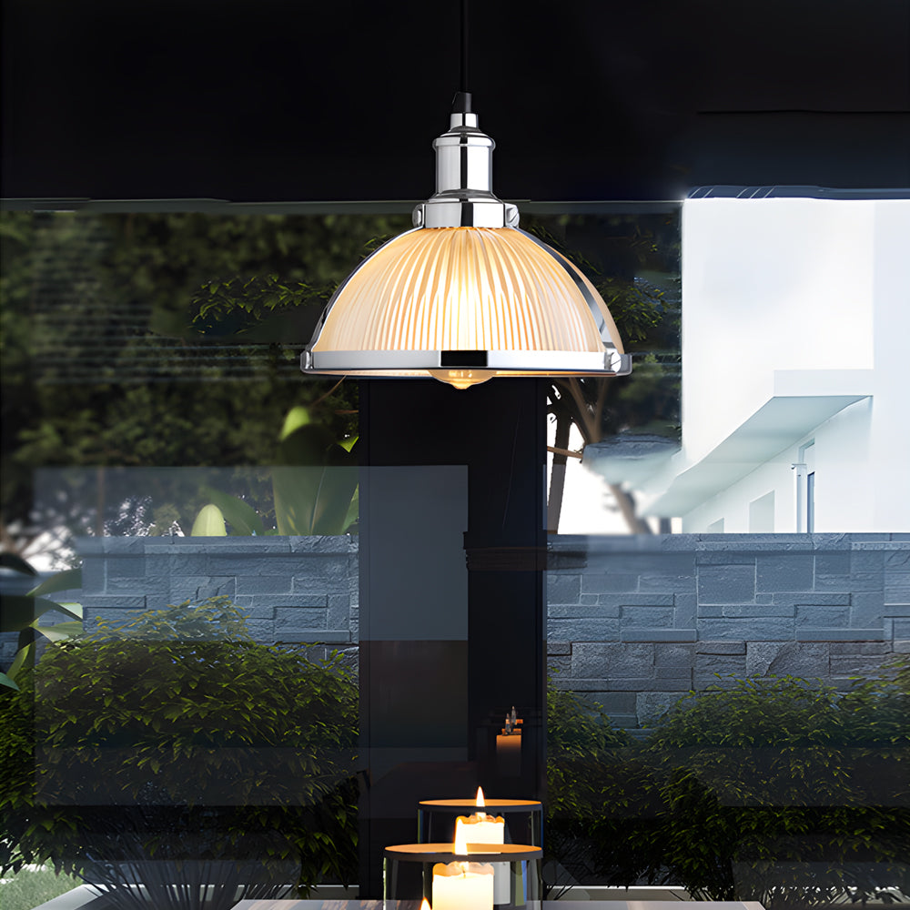 1-Light Retro Striped Glass Shade Tungsten Wire 40W Pendant Light