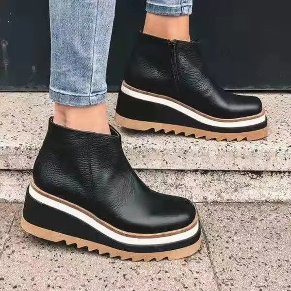 Women’s Leather Ankle Boots | Platform Wedge Sole & Non-Slip Grip | Soft Cozy Lining | Durable Design