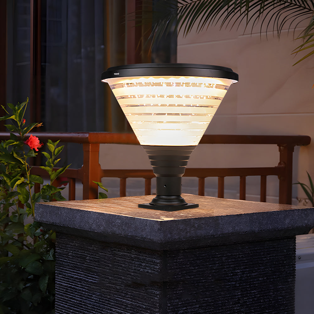 18.9-Inch H 1-Light Modern Black Round Solar Pier Mount Light by Taavita