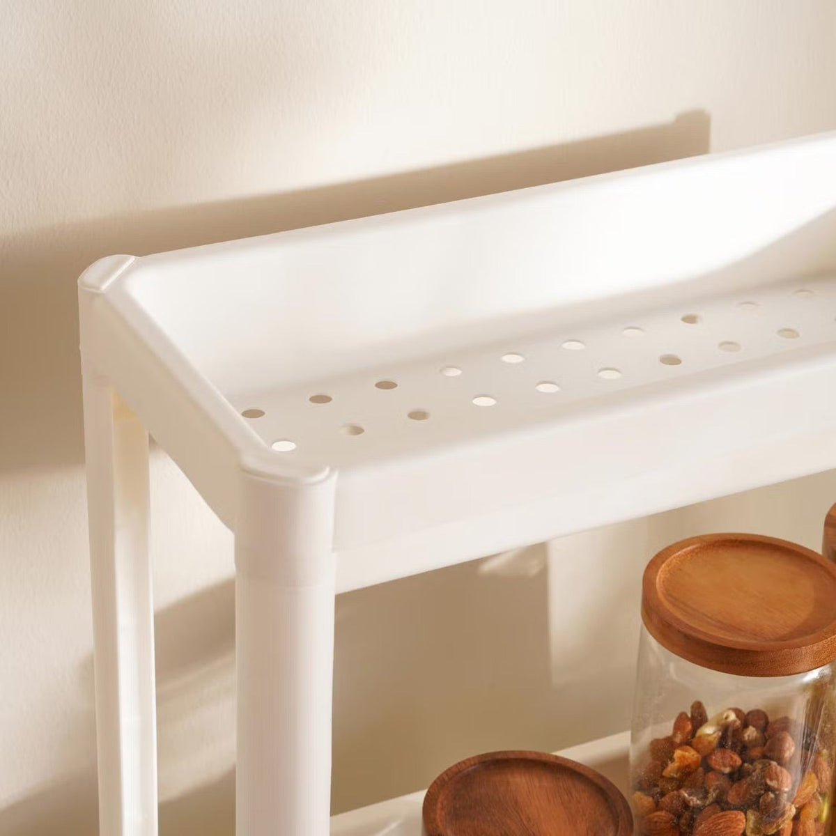 Slim Rolling Kitchen Organizer with Three Shelves, White