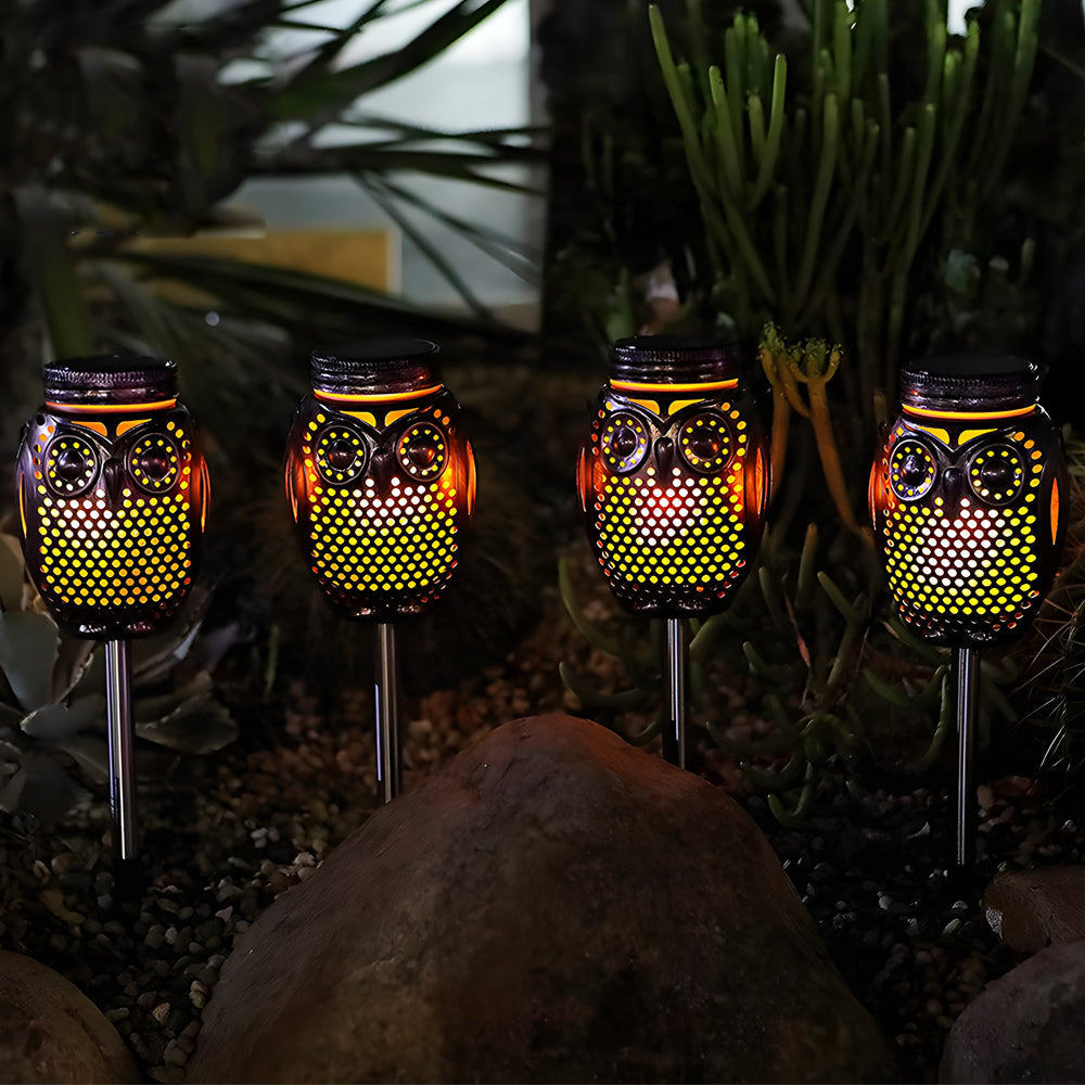 2-Pack Flickering Flame Solar Lanterns Taavita Owl Stake Solar Lights Garden Landscape Lights for Outdoor Decor