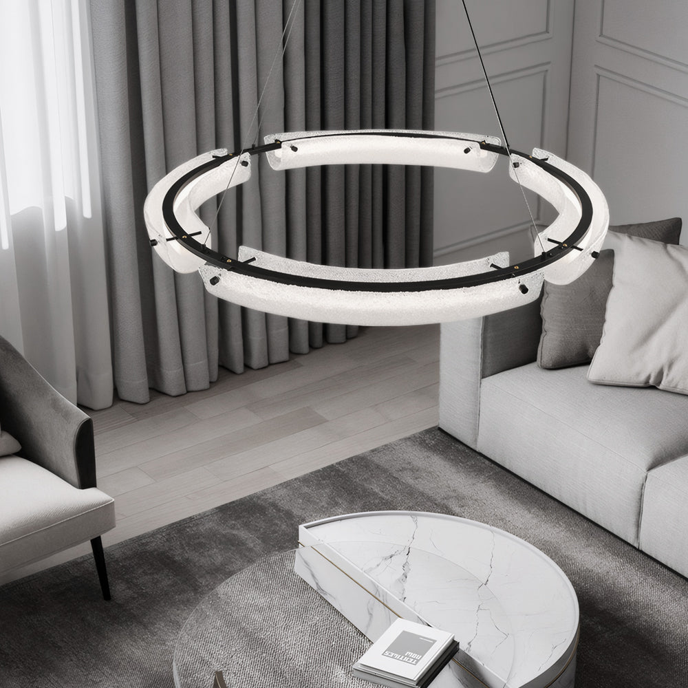 26''/33.9''/41.7'' Wide LED Frosted Water Glass Ring Chandelier by Taavita