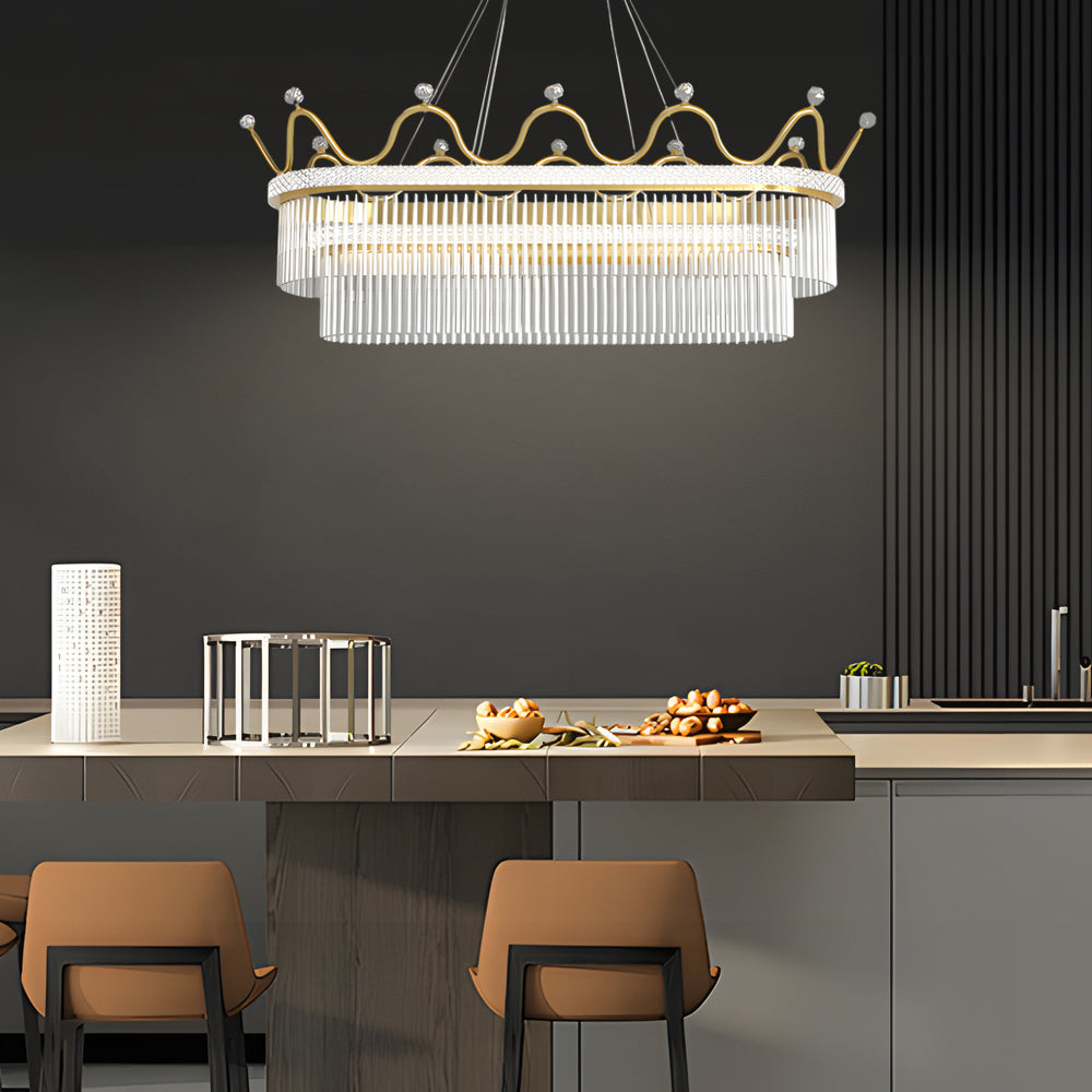 1/2 Layers Modern Long Oval Crystal Crowns Chandelier Three Step Dimming
