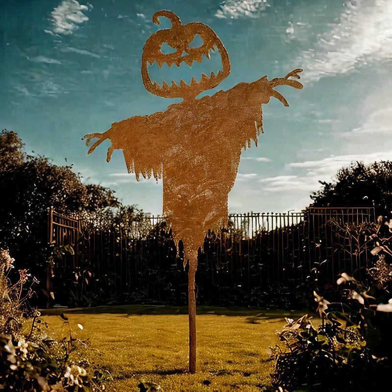 Scarecrow Halloween Decoration with Rustic Scary Pumpkin Design