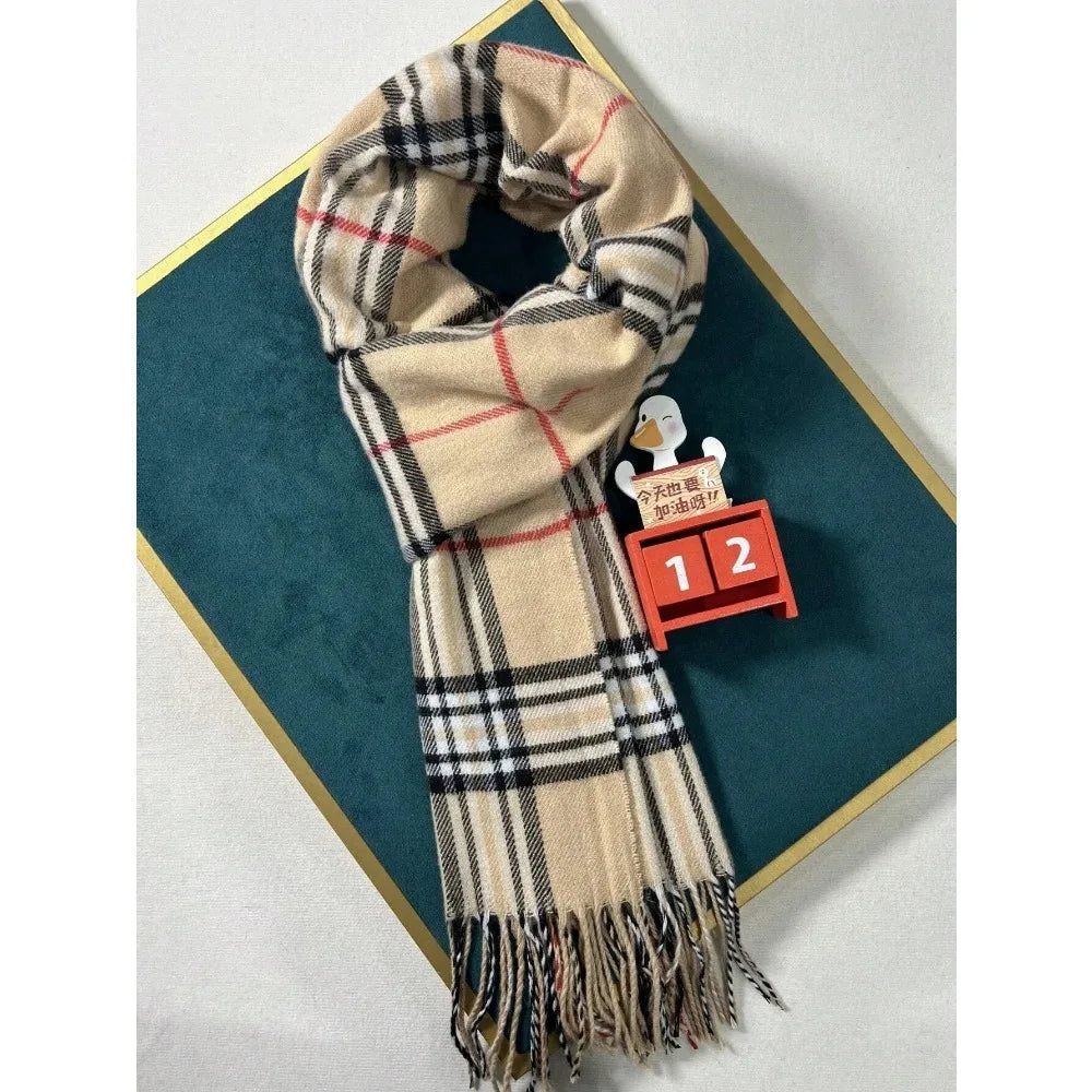 Winter Scarf and Neck Warmer in Cashmere-Like Plaid Design