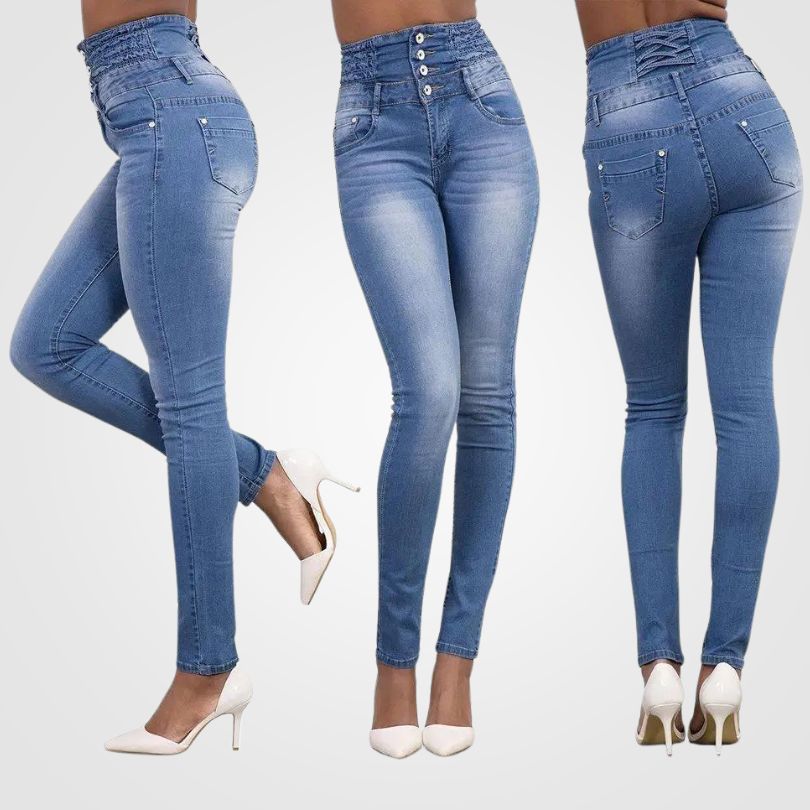 Women’s Skinny Jeans | High-Waisted Slim Fit | Denim & Polyester Blend | Comfortable Chic Design