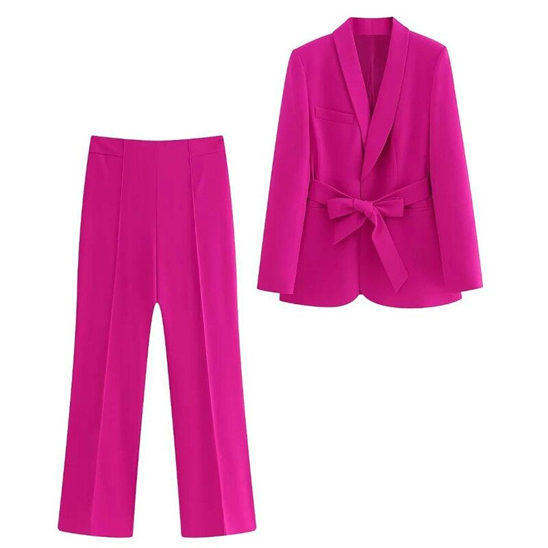 Women’s Two-Piece Suit | Belted Blazer & Matching Tailored Pants | Professional Style | Comfortable Fit
