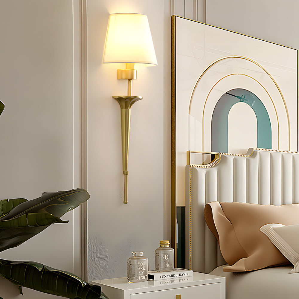 25.98-In H. Gold/Black Copper 1-Light Taavita Wall Sconce with Fabric Shade - Modern Floral Design