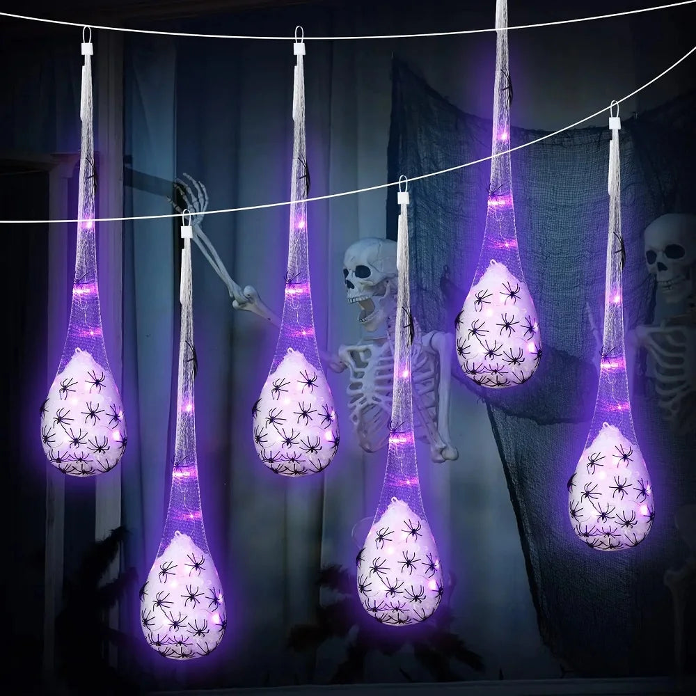 Hanging Prop for Halloween - Illuminated Spider Egg Sacs Decoration