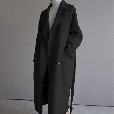 Women’s Long Wool Coat | Belted Waist & Double-Breasted Design | Warm & Durable Winter Outerwear