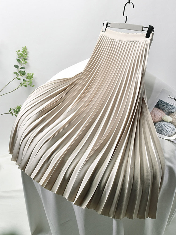 Women’s High-Waist Pleated Midi Skirt | Knife-Pleated Design | Elegant Formal Wear | Comfortable Fit