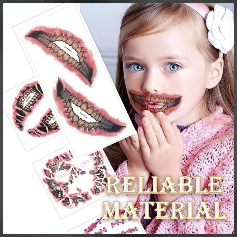 Halloween Temporary Tattoo Stickers for Scary Clown Mouth & Scars