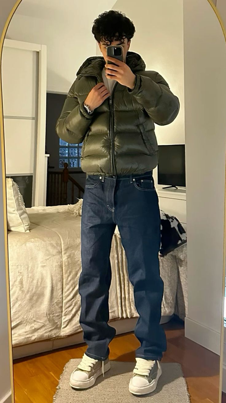 Men's Down Puffer Jacket | Hooded & Insulated | Cotton Blend Fabric | Adjustable Fit for Cold Weather