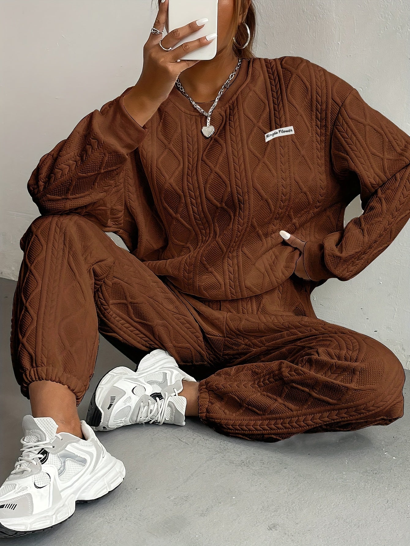 Cable-Knit Lounge Set | Breathable Comfort | All-Season Wear | Polyester