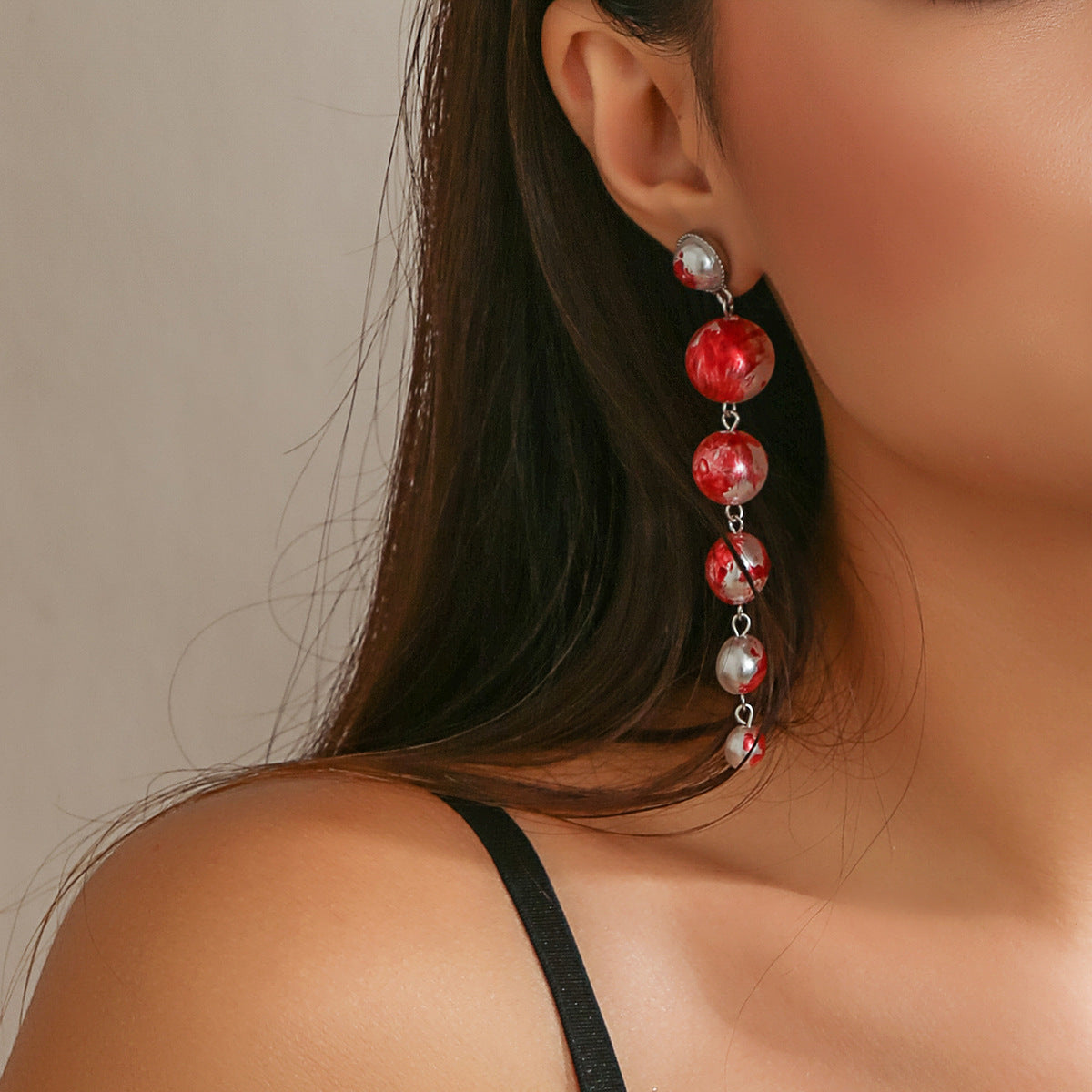 Halloween Dark Pearl Necklace with Blood Drop Design